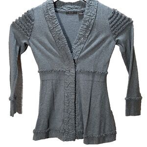 Heather B Women’s Ruffle Trim Cardigan – Gray, Small – Long Sleeve Knit Sweater